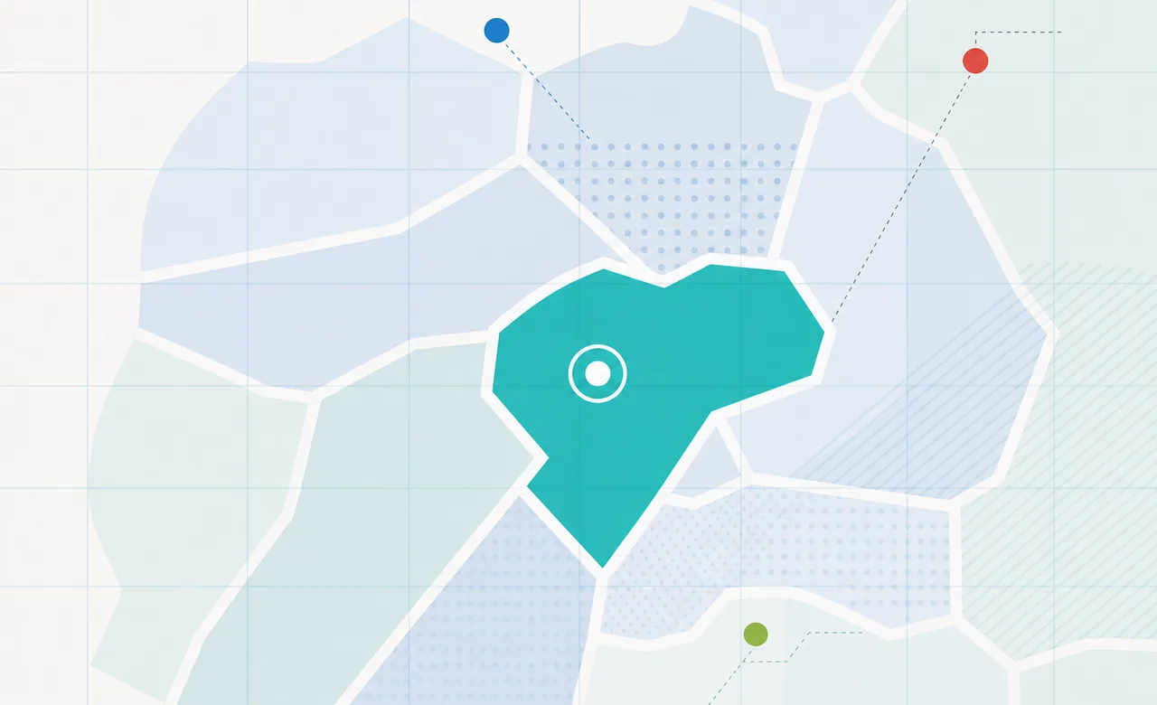 Abstract Preference Space with connected areas and a turquoise highlighted position